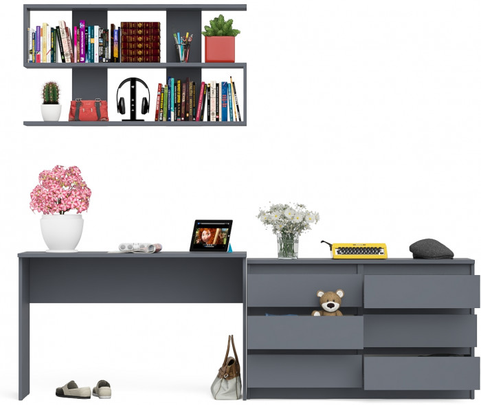 Мори Стол письменный МСП1200.1 + Комод МК1200.6 + Полка 1200, цвет графит, ШхГхВ 240,8х50х209,6 см., универсальная сборка