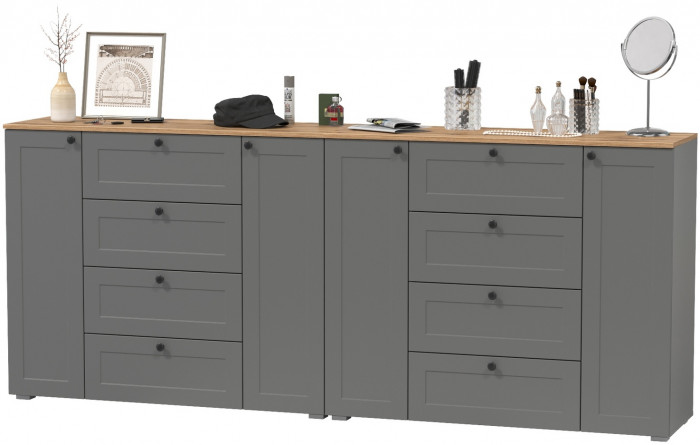 Остин 16.221 Комод + 16.221 Комод, цвет серый графит/дуб крафт золотой, ШхГхВ 240х41,9х99,3 см.
