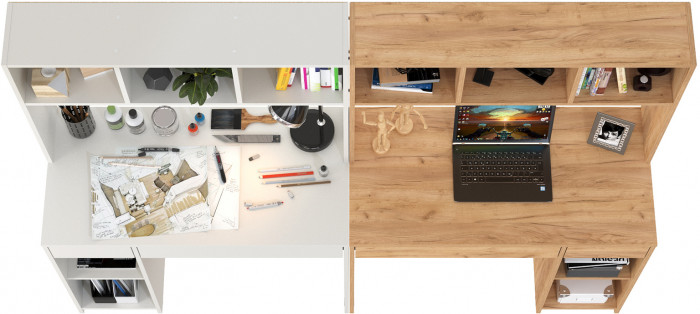 Стол компьютерный Комфорт 12.77F + Стол компьютерный Комфорт 12.77F, цвет белый шагрень/дуб крафт золотой, ШхГхВ 200х49,8х147 см., универс. сборка