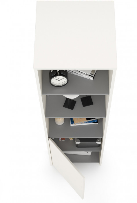 Торонто 13.13 Шкаф комбинированный, цвет белый шагрень/стальной серый, ШхГхВ 40х40,3х149,7 см., универсальная сборка