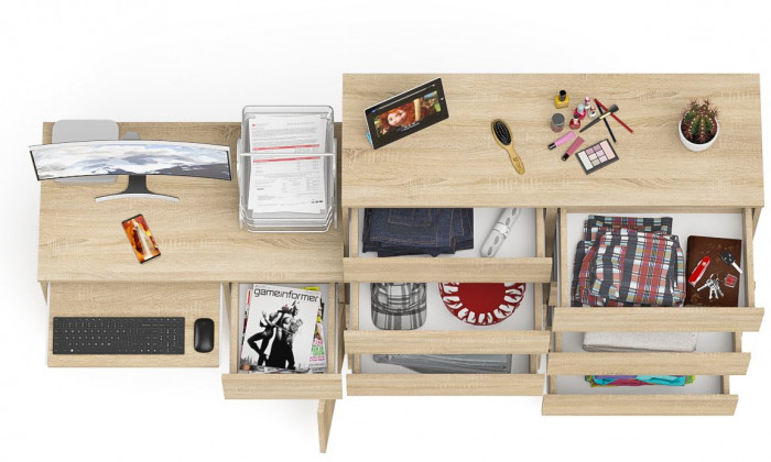 Мори компьютерный стол МС-1 правый + Комод МК1200.10, дуб сонома