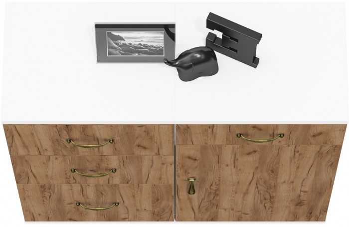 Лидер-8 Тумба МД 3.15 + Тумба МД 3.16, цвет белый шагрень/крафт золото, ШхГхВ 80х50х75 см., универсальная сборка