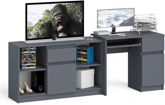 Мори Стол компьютерный МС-1 правый + Тумба МТВ1204.1, цвет графит, ШхГхВ 210,4х50х76,6 см., выдвижной ящик справа, НЕ универсальная сборка