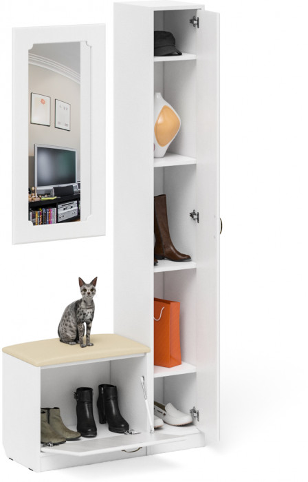 Прихожая П-6 Компоновка № 20, белая шагрень/фасады МДФ белое дерево фрезеровка ромб