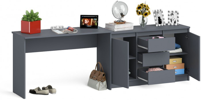 Мори Стол письменный МСП1200.1 + Комод МК1200.3, цвет графит, ШхГхВ 240,8х50х76,6 см., универсальная сборка
