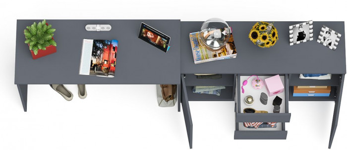 Мори Стол письменный МСП1200.1 + Комод МК1200.3, цвет графит, ШхГхВ 240,8х50х76,6 см., универсальная сборка