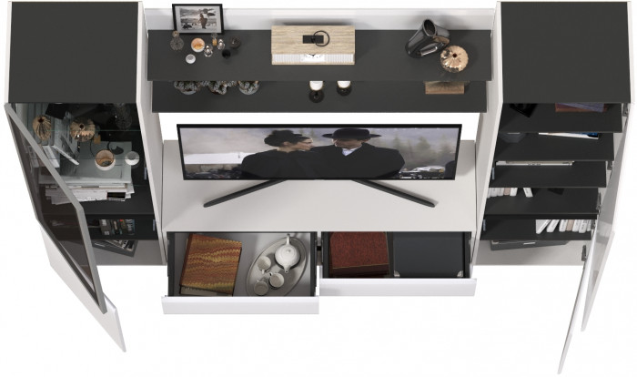 Сидней Комплектация № 069, корпус: белый/чёрный/фасады: МДФ белый глянец