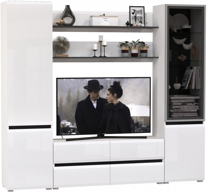 Сидней Комплектация № 069, корпус: белый/чёрный/фасады: МДФ белый глянец