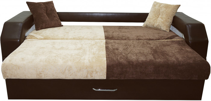 Диван еврокнижка Манчестер с подсветкой, 160 ВЕЛЮР 03 КОМБИ ЭКОКОЖА КОРИЧНЕВАЯ