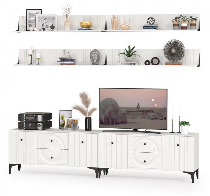 Валенсия Гостиная № 053, ЛДСП белый шагрень/МДФ белый шагрень