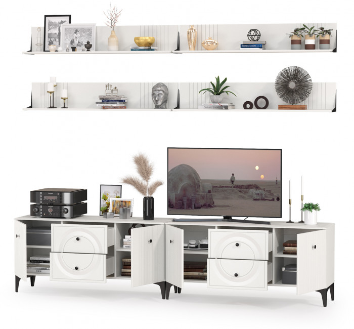 Валенсия Гостиная № 053, ЛДСП белый шагрень/МДФ белый шагрень