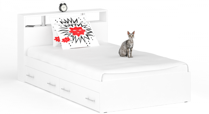 Камелия спальня № 13 Кровать с ящиками 1200 + Две тумбы + Стол косметич. + Зеркало, белый