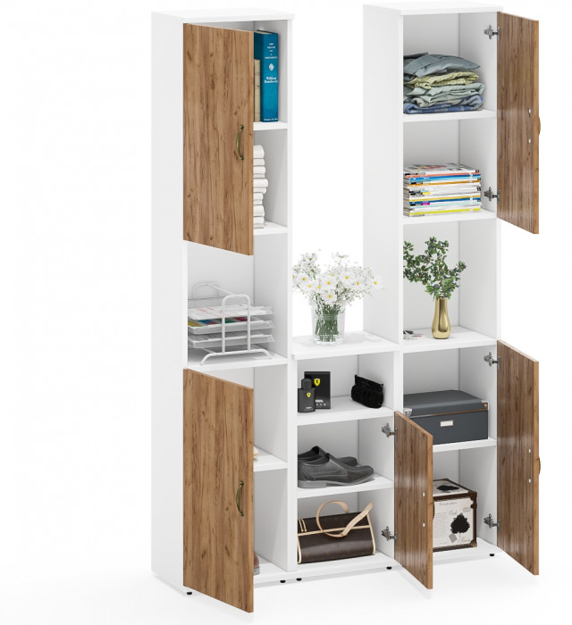 Лидер-8 Пенал + Пенал + Тумба МД 3.19, белый шагрень/крафт золото