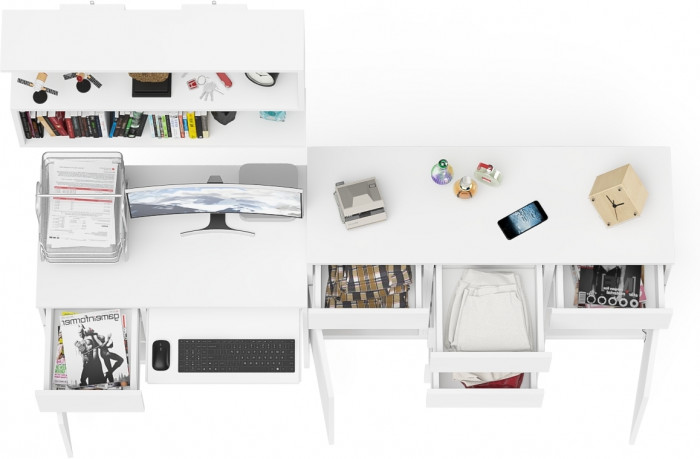 Мори компьютерный стол МС-1 левый + Комод МК1200.4 + Полка 900, белый