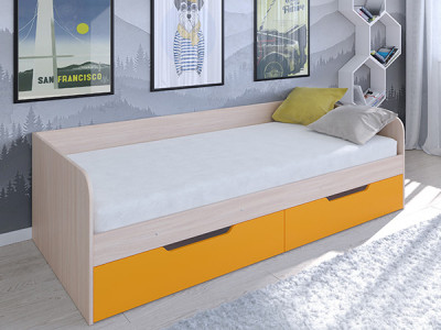 Кровать Астра одноярусная Дуб молочный/Оранжевый