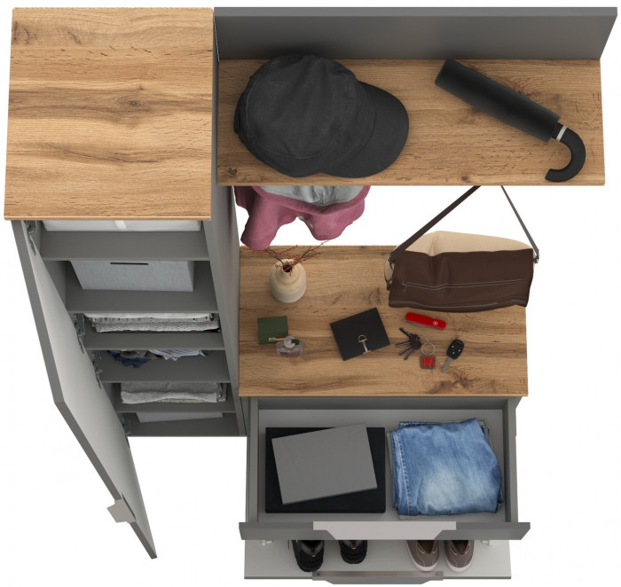 Октава Прихожая 16, серый графит/дуб крафт золотой/фасады МДФ серый графит