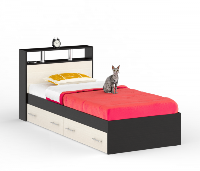 Камелия Кровать с ящиками 0900, цвет венге/дуб лоредо, ШхГхВ 93,5х217х78,2 см., сп.м. 900х2000 мм., без матраса, основание есть