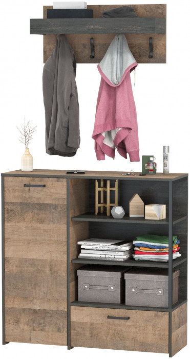 Трувор 13.307.01 Комод + 15.04 Вешалка, цвет дуб гранж песочный/интра, ШхГхВ 109х36,9х195 см., универсальная сборка