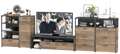 Трувор Гостиная 106, цвет дуб гранж песочный/интра, ШхГхВ 390,8х45,4х106,9 см., универсальная сборка