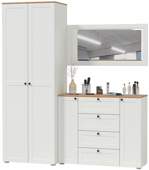 Остин Прихожая 14, белый шагрень/дуб крафт золотой