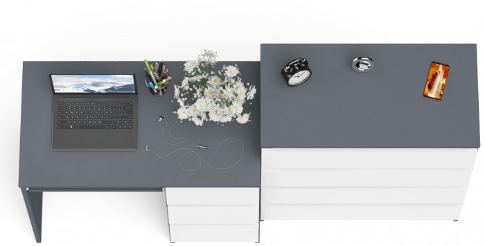 Мори Стол компьютерный МС-6 правый + Комод МК800.4, цвет графит/белый, ШхГхВ 170,4х50х94 см., выдвижные ящики справа, НЕ универсальная сборка