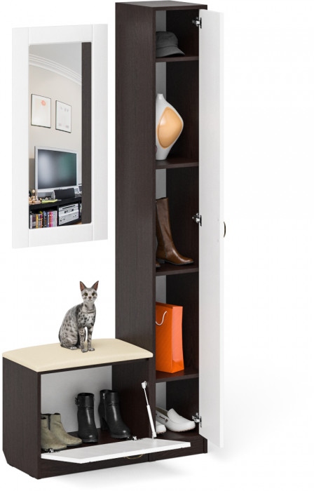 Прихожая П-6 Компоновка № 20, венге/фасады МДФ белое дерево фрезеровка прованс