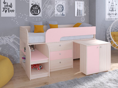 Кровать чердак Астра 9 V7 Дуб молочный/Розовый