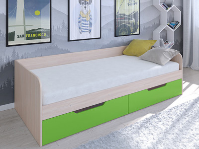 Кровать Астра одноярусная Дуб молочный/Салатовый