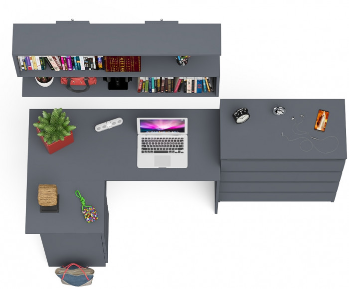 Мори компьютерный стол МС-16 левый + Комод МК800.4 + Полка 1200, графит