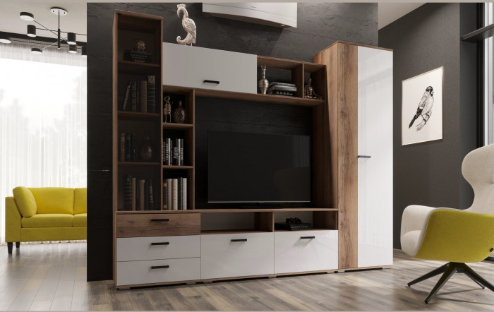 Гостиная Крокус (Дуб Вотан, Черный глянец)