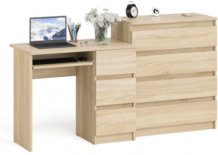 Мори Стол компьютерный МС-6 правый + Комод МК800.4, цвет дуб сонома, ШхГхВ 170,4х50х94 см., выдвижные ящики справа, НЕ универсальная сборка