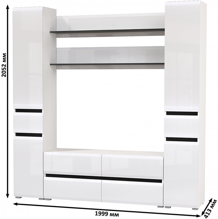 Сидней Комплектация № 070, корпус: белый/чёрный/фасады: МДФ белый глянец