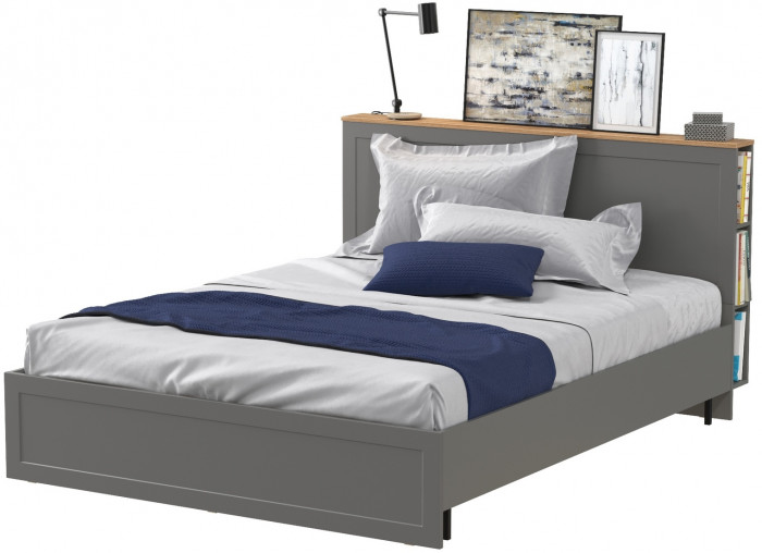 Остин 11.53 Кровать БЕЗ ортопеда, цвет серый графит/дуб крафт золотой, ШхГхВ 164,6х217,2х99,3 см., сп. м. 1600х2000 мм, б/м, б/о