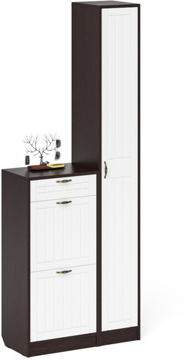 Прихожая П-6 Компоновка № 22, цвет венге/фасады МДФ белое дерево фрезеровка прованс, ШхГхВ 80х35х210 см., универсальная сборка