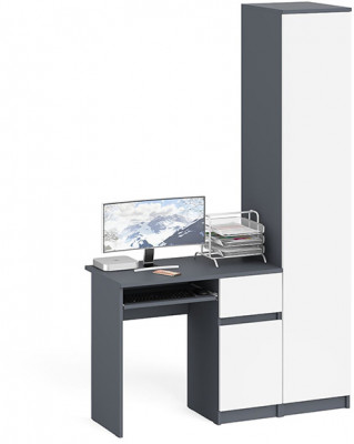 Мори компьютерный стол МС-1 правый + Пенал МШ400.1, графит/белый