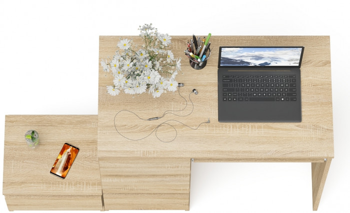 Мори Стол компьютерный МС-6 левый + Тумба ТМП400.1, цвет дуб сонома, ШхГхВ 130,4х50х76,6 см., выдвижные ящики слева, НЕ универсальная сборка