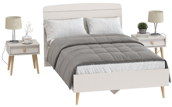 Афина Спальня Кровать 1200 + Две тумбы, цвет кашемир серый, ШхГхВ 123,6х210,2х95,7 + 2х45х37х45 см., сп.м. 1200х2000 мм., б/м, основание есть