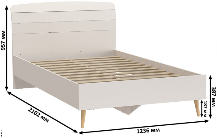 Афина Спальня Кровать 1200 + Две тумбы, цвет кашемир серый, ШхГхВ 123,6х210,2х95,7 + 2х45х37х45 см., сп.м. 1200х2000 мм., б/м, основание есть