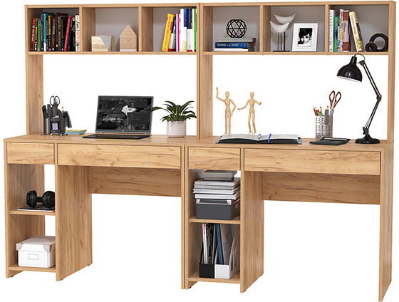 Стол компьютерный Комфорт 12.77F + Стол компьютерный Комфорт 12.77F, цвет дуб крафт золотой, ШхГхВ 200х49,8х147 см., универсальная сборка