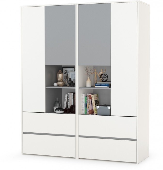 Торонто 13.333 Шкаф для одежды + 13.333 Шкаф для одежды, цвет белый шагрень/стальной серый, ШхГхВ 160х53х195,7 см., универсальная сборка