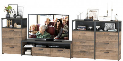 Трувор Гостиная 108, цвет дуб гранж песочный/интра, ШхГхВ 347,8х45,4х210 см., универсальная сборка