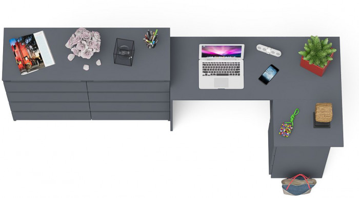 Мори компьютерный стол МС-16 правый + Комод МК1200.8, графит