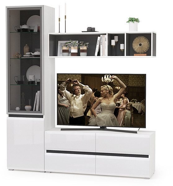 Сидней Комплектация № 008, корпус: белый/чёрный/фасады: МДФ белый глянец