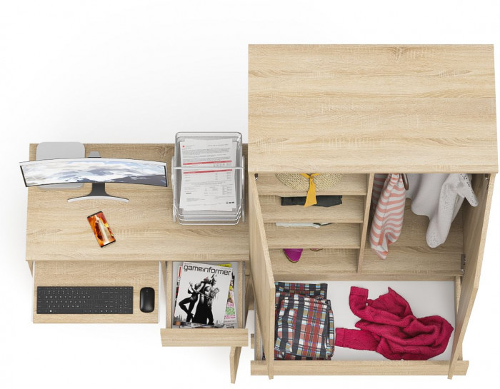 Мори компьютерный стол МС-1 правый + Шкаф МШ900.1, дуб сонома