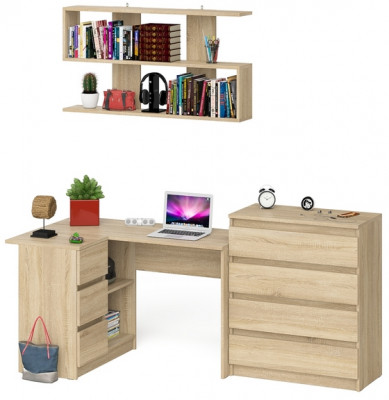 Мори компьютерный стол МС-16 левый + Комод МК800.4 + Полка 1200, дуб сонома
