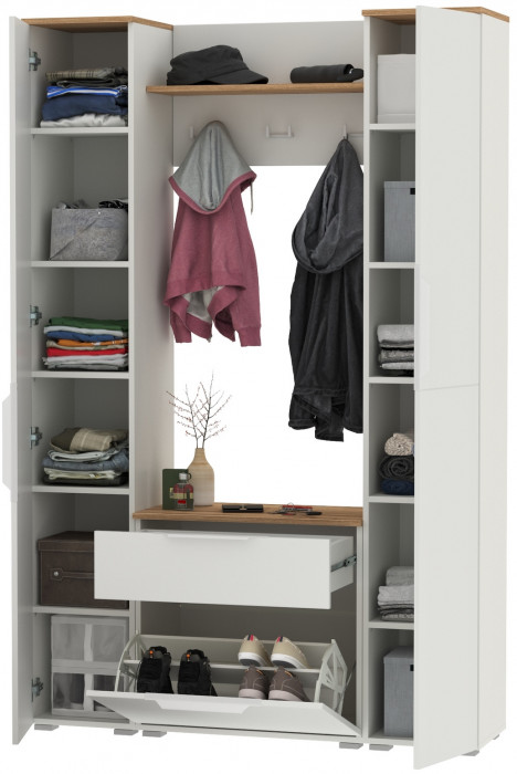 Октава Прихожая 18, белый шагрень/дуб крафт золотой/фасады МДФ белый шагрень