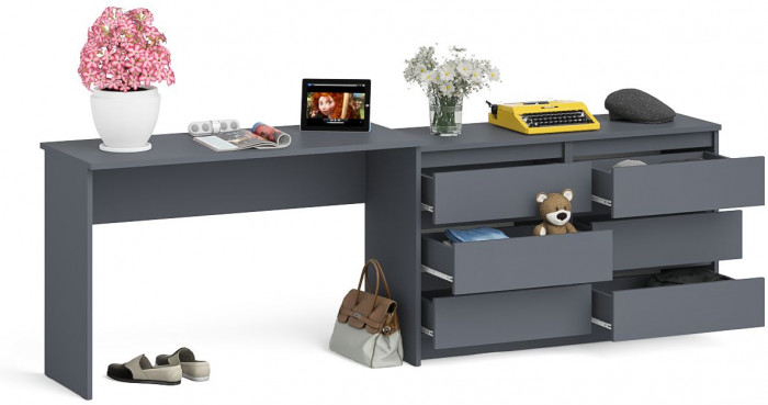 Мори Стол письменный МСП1200.1 + Комод МК1200.6, цвет графит, ШхГхВ 240,8х50х76,6 см., универсальная сборка
