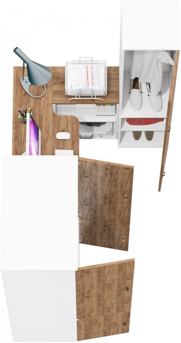 Лидер-8 Шкаф МД 19Б + Стол + Пенал 21Б, белый шагрень/крафт золото