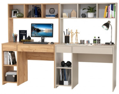 Стол компьютерный Комфорт 12.77F + Стол компьютерный Комфорт 12.77F, цвет дуб крафт золотой/сатин, ШхГхВ 200х49,8х147 см., универсальная сборка