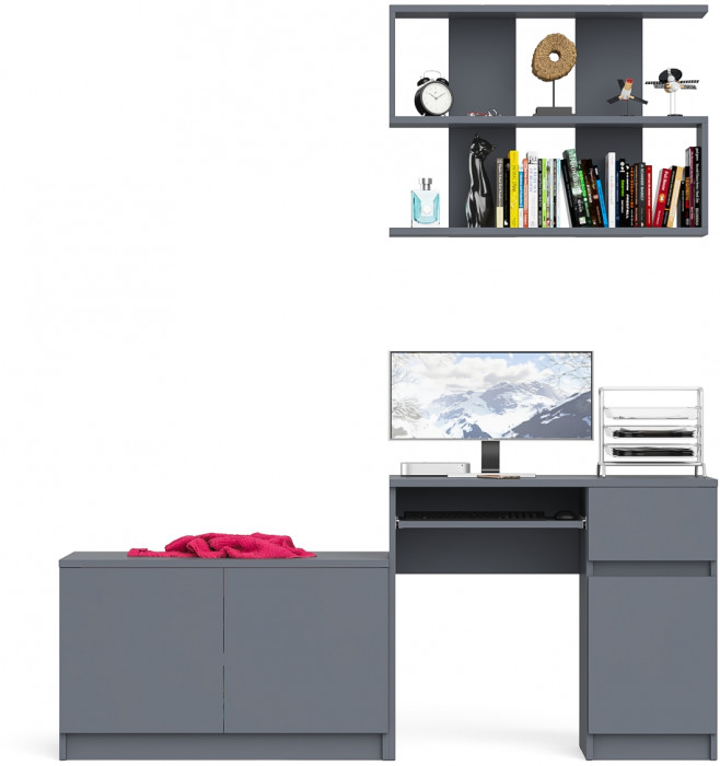 Мори компьютерный стол МС-1 правый + Тумба МА900.1 + Полка 900, графит